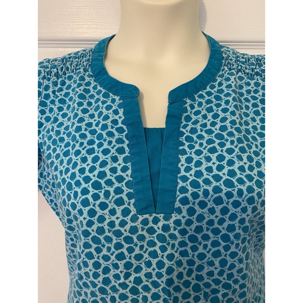Peaches Small‎ Women's Scrub Top Teal Dot Print Blue Cute Sleeves - Picture 3 of 14